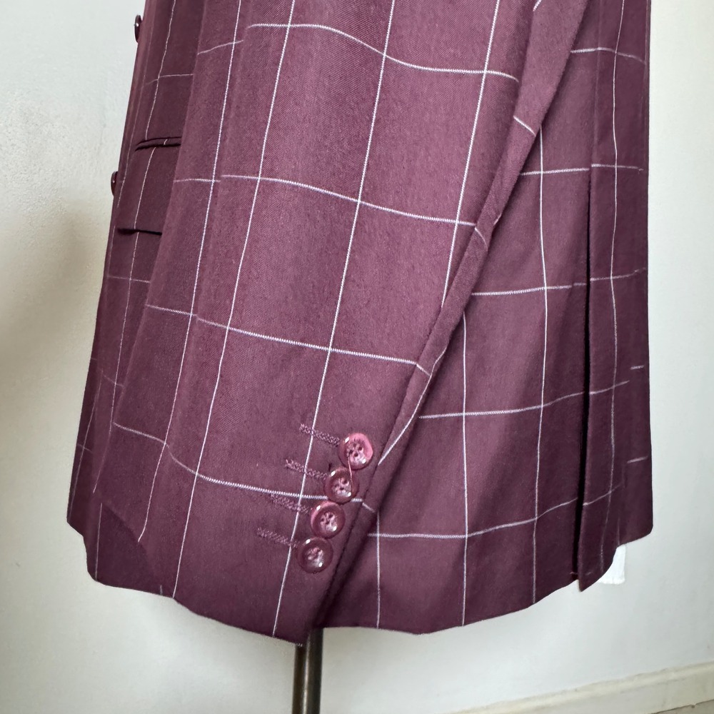Vinci Philosophy Mens Burgundy Plaid Double Breasted Suit Check 52R 42W - Picture 2 of 7